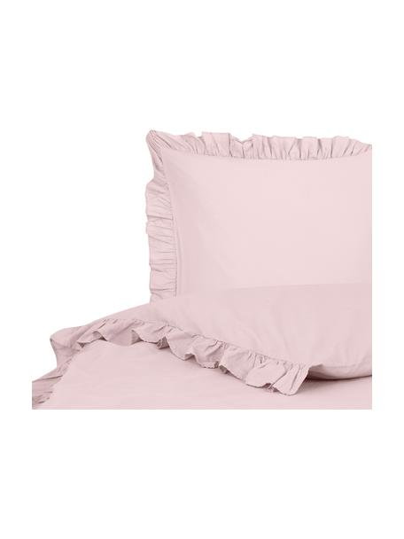Biancheria da letto in cotone lavato con volant Florence, Rosa, 155 x 200 cm + 1 federa 50 x 80 cm