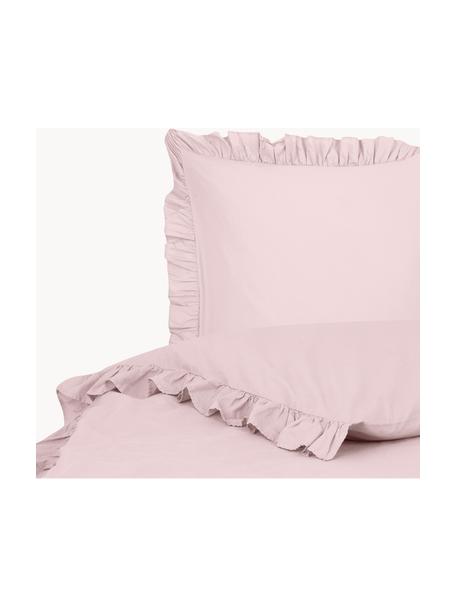 Biancheria da letto in cotone lavato con volant Florence, Rosa, 155 x 200 cm + 1 federa 50 x 80 cm