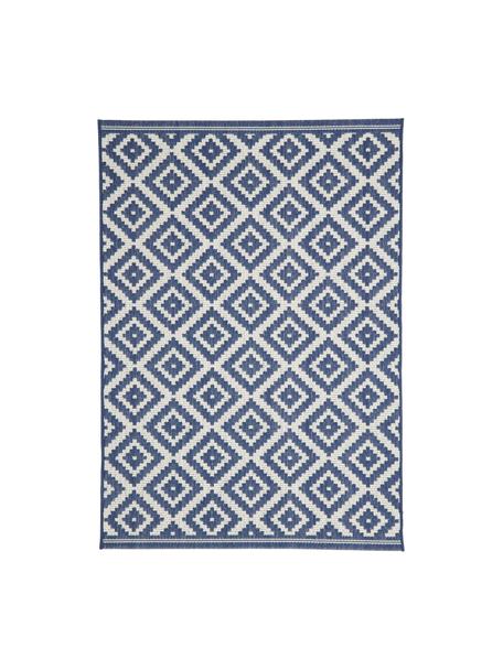 Vzorovaný koberec do interiéru/exteriéru Miami, modrá/biela, 86 % polypropylén, 14 % polyester, Krémovobiela, modrá, Š 80 x D 150 cm (veľkosť XS)
