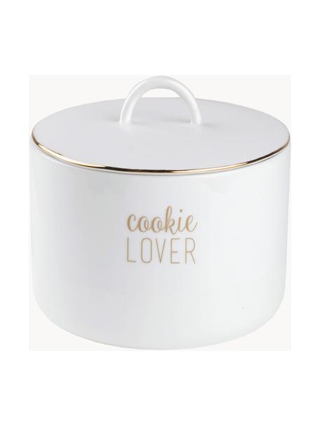 Ručne vyrobená úložná dóza Cookie Lover, Glazúrovaný porcelán, Biela, odtiene zlatej, Ø 17 x V 14 cm