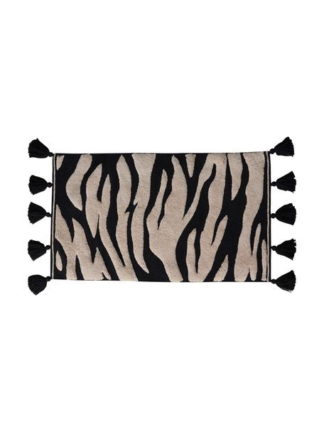 Badvorleger Lovely mit Zebra-Muster und Quasten, 100% Baumwolle, Öko-Tex®-zertifiziert, Cremeweiß, Schwarz, 50 x 80 cm