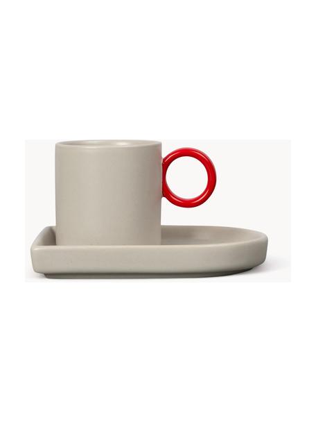 Porcelánové šálky na espresso s podšálky Niki, 2 ks, Porcelán, Greige, červená, Ø 6 cm, V 6 cm, 80 ml