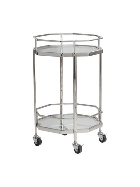 Carrello da portata rotondo in vetro Bilbao, Mensola: vetro, Struttura: metallo cromato, Cromato, Ø 48 x Alt. 76 cm