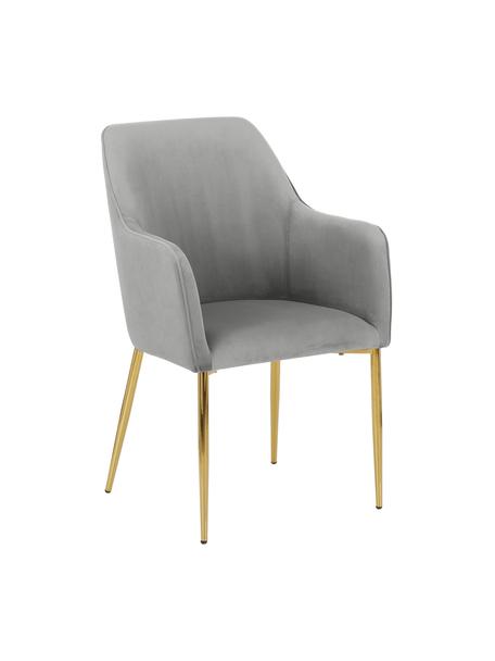 Zamatová stolička s opierkami Ava, Zamatová sivá, nohy zlatá, Š 57 x H 63 cm