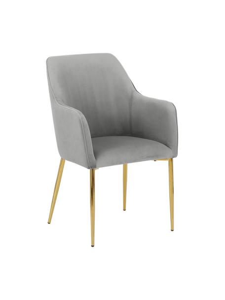 Silla con resposabrazos en terciopelo Ava, Tapizado: terciopelo (100% poliéste, Patas: metal galvanizado, Terciopelo gris, An 57 x F 62 cm