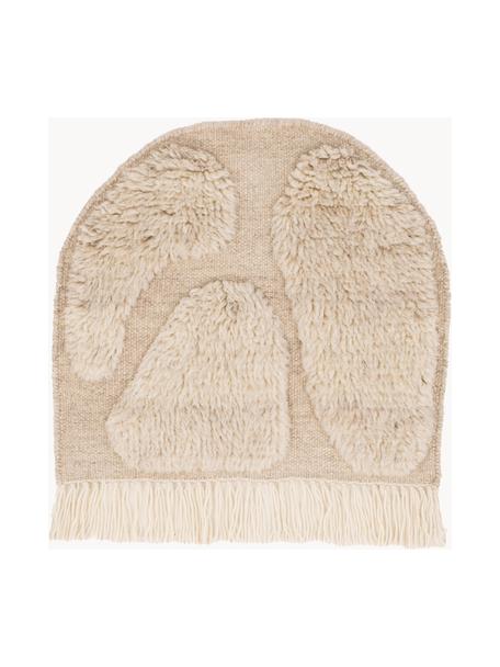 Grande décoration murale en laine avec franges Jakobsö, 100 % laine, Beige, larg. 62 x haut. 50 cm