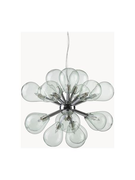 Design Pendelleuchte Galeno aus getöntem Glas, Baldachin: Stahl, Hellblau, Chromfarben, B 47 x H 40 cm