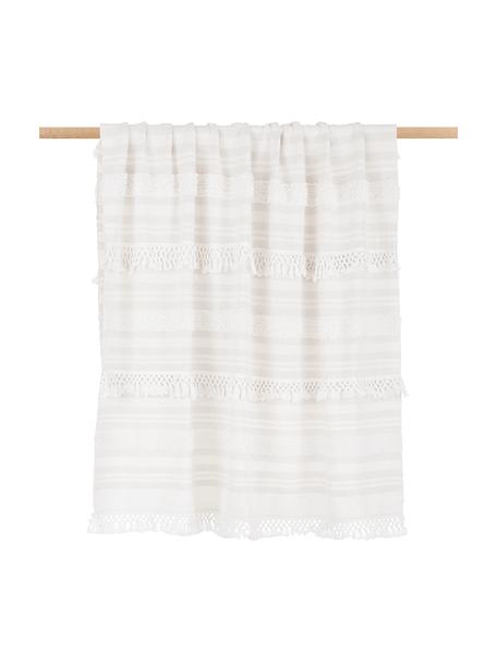 Bavlnená deka so strapcami Nara, krémová/béžová, 100 %  bavlna, Krémovobiela, béžová, Š 130 x D 170 cm