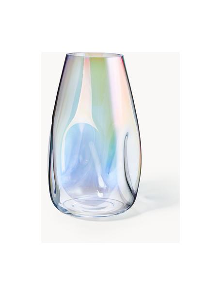 Jarrón grande de vidrio iridiscente soplado Rainbow, Vidrio soplado artesanalmente, Cromo, transparente, iridiscente, Ø 20 x Al 35 cm