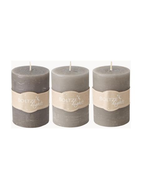 Set de velas pilar Trent, 3 uds., 100% parafina, Tonos grises, Ø 7 x Al 10 cm