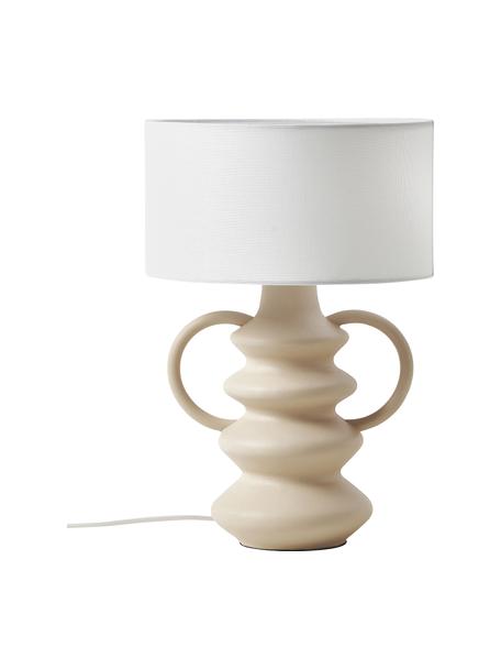 Lámpara de mesa con forma orgánica Luvi, Pantalla: lino, Cable: cubierto en tela, Blanco crema, beige, Ø 32 x Al 47 cm