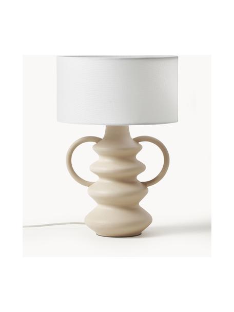 Lampada da tavolo in forma organica Luvi, Paralume: lino, Struttura: poliresina, Bianco, beige, Ø 32 x Alt. 47 cm