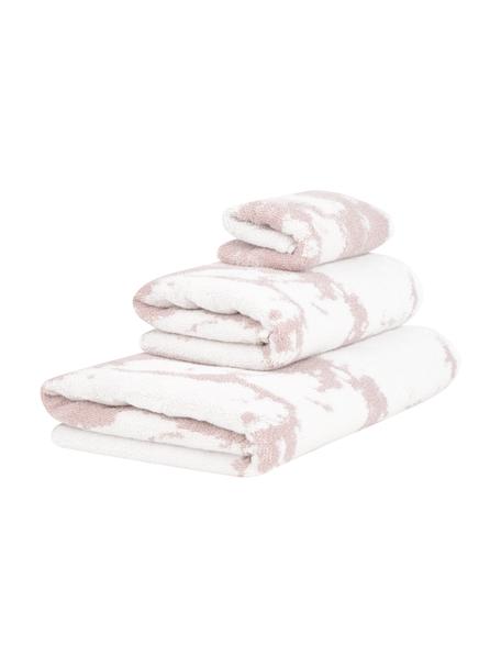 Handdoekenset Malin met marmer-print, 3-delig, Roze, crèmewit, Set met verschillende formaten
