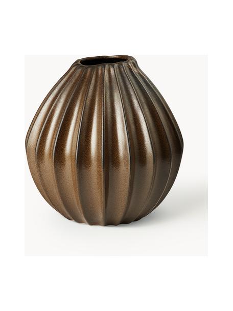 Handgefertigte Vase Wide mit reaktiver Glasur, H 30 cm, Keramik, glasiert, Dunkelbraun mit Metallic-Gold-Finish, Ø 30 x H 30 cm