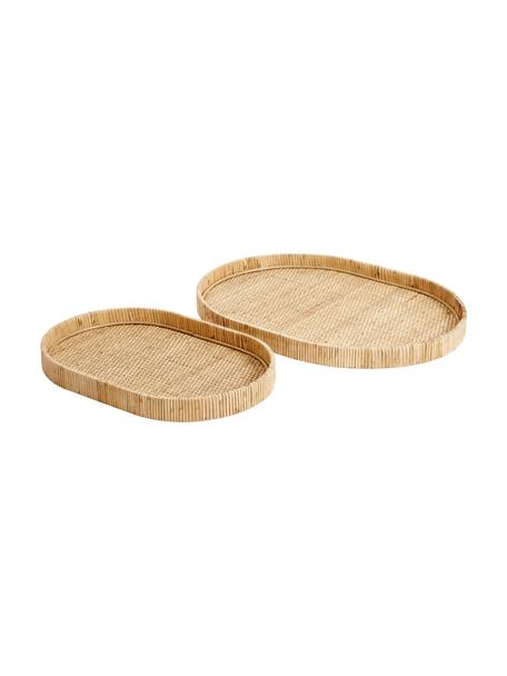 Plateaux de service ovales Fuji de différentes tailles, 2 élém., 50 % rotin, 50 % contreplaqué, Brun clair, Lot de différentes tailles