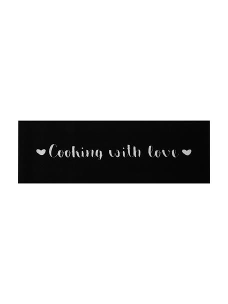 Tapis de cuisine antidérapant Cooking with Love, Blanc à taches noires, larg. 50 x long. 150 cm