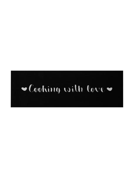 Tapis de cuisine antidérapant Cooking with Love, Blanc à taches noires, larg. 50 x long. 150 cm