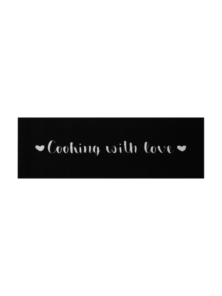 Wasbare keukenloper Cooking with Love, antislip, Onderzijde: rubber, Wit met zwarte vlekken, B 50 x L 150 cm