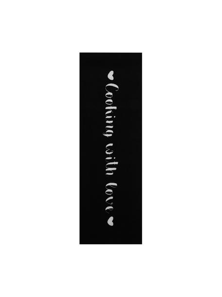 Tapis de cuisine antidérapant Cooking with Love, Noir, blanc, larg. 50 x long. 150 cm