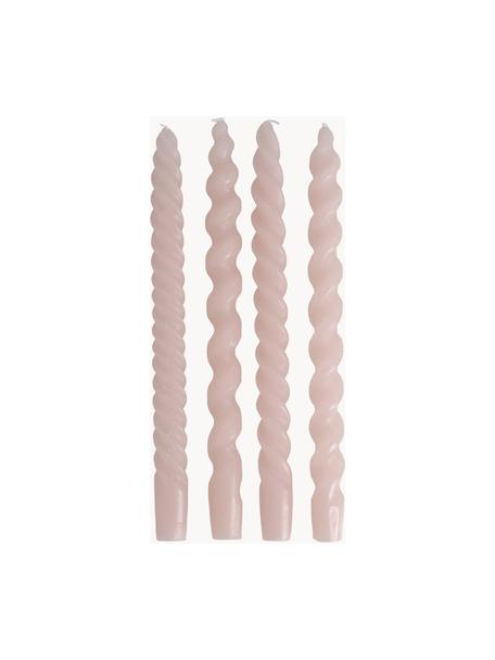 Set 4 candele bastoncino Spiral, Cera, Rosa chiaro, Alt. 31 cm