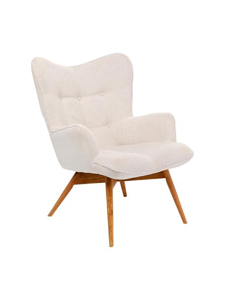 Poltrona con piedini in legno Vicky, Rivestimento: poliestere Il rivestiment, Gambe: legno di quercia, massicc, Color crema tessuto intrecciato, Larg. 73 x Prof. 83 cm