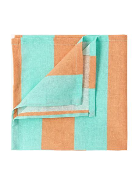 Serviettes de table rayées Juno, 8 pièces, 100 % coton, Orange, turquoise, larg. 45 x haut. 45 cm