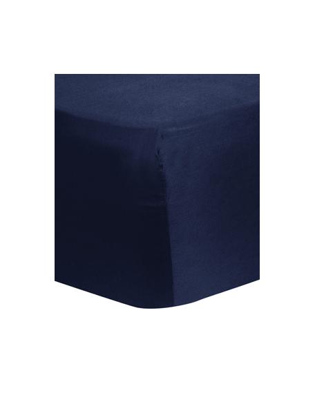 Drap-housse en satin de coton bleu foncé Comfort, Bleu foncé, larg. 90 x long. 200 cm