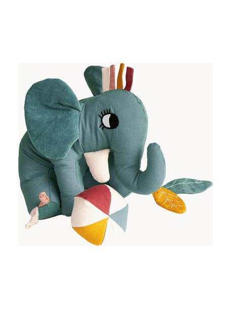 Handgefertigtes Aktivitäts-Spielzeug Elephant, Bezug: 100 % Baumwolle, Graublau, Bunt, B 25 x H 20 cm