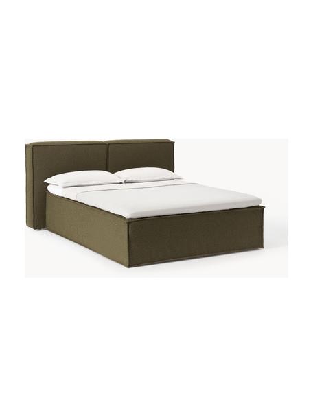 Bouclé boxspring bed Lennon, Matras: 7-zone pocketveren kern, Bouclé olijfgroen, B 200 x L 200 cm, hardheidsgraad H2+H3