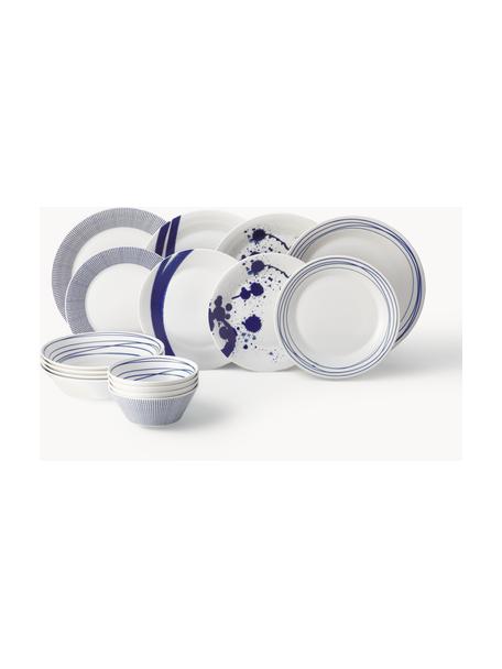 Komplet naczyń z porcelany Pacific Blue, dla 4 osób (16 elem.), Porcelana, Biały, ciemny niebieski, 4 osoby (16 elem.)