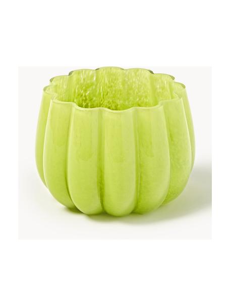 Mundgeblasener Glas-Teelichthalter Melon, Glas, mundgeblasen, Hellgrün, Ø 14 x H 10 cm