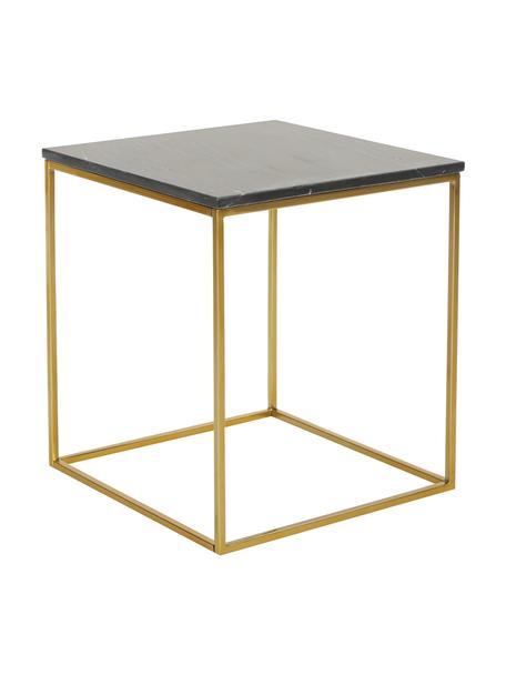 Marmor-Beistelltisch Alys, Tischplatte: Marmor, Gestell: Metall, beschichtet, Schwarzer Marmor, Goldfarben, 50 x 50 cm