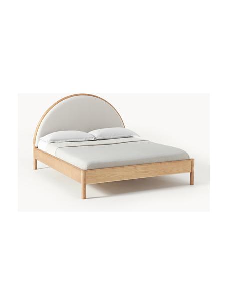 Lit en bois avec tête de lit matelassée Sean, Tissu beige, bois de frêne clair, larg. 160 x long. 200 cm