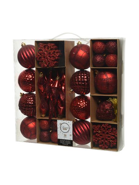 Set de adornos navideños irrompibles Valerie, 50 uds., Plástico irrompible, Rojo, Set de diferentes tamaños