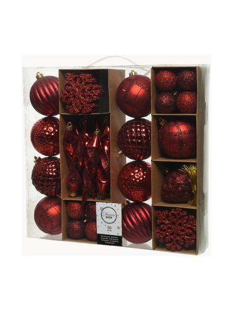 Décoration sapin de Noël Valerie, 50 élém., Plastique robuste, Rouge, Lot de différentes tailles