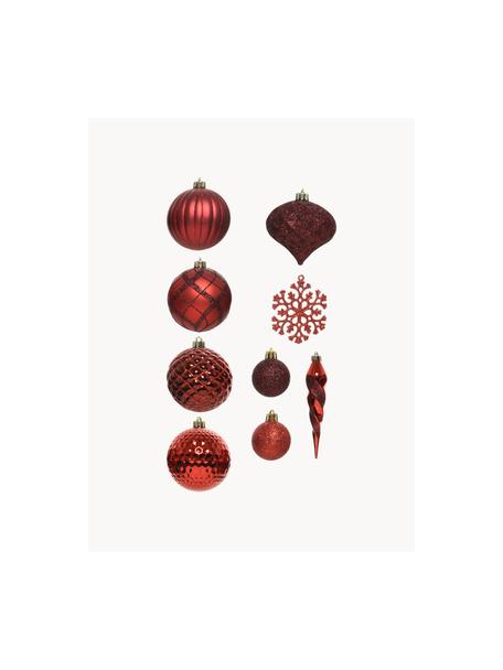 Breukvaste kerstboomhangers Valerie, set van 50, Breukvaste kunststof, Rood, Set met verschillende formaten
