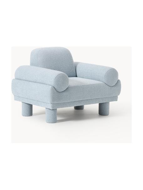 Bouclé fauteuil Lilo, Poten: kunststof, gevoerd Dit pr, Bouclé lichtblauw, B 107 x D 83 cm