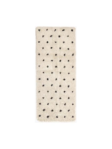 Passatoia a pelo lungo soffice taftata a mano Ayana, Retro: 100% cotone Il materiale , Beige e nero, a pois, Larg. 80 x Lung. 200 cm
