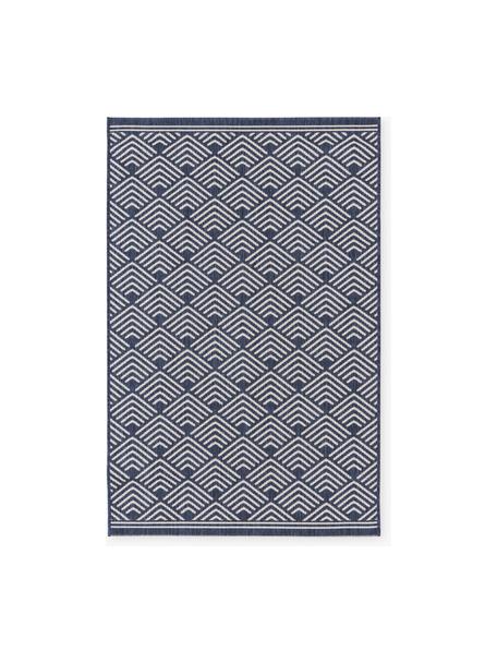 Tappeto da interno-esterno con motivo grafico Milano, Blu scuro, bianco, Larg. 120 x Lung. 180 cm (taglia S)