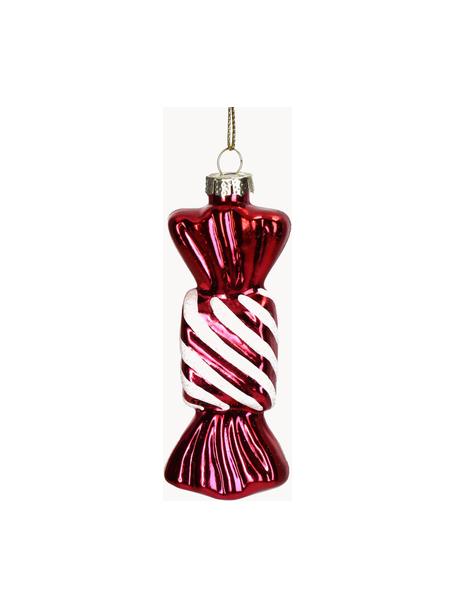 Baumanhänger Candy in Bonbonform, Glas, Rot, Weiß, B 3 x H 10 cm
