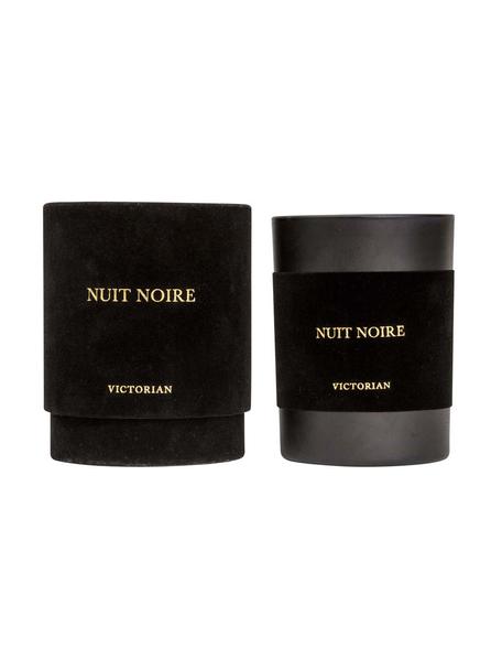 Vela perfumada Nuit Noire (jazmín y almizcle), Recipiente: vidrio, flocado, Negro, Ø 8 x Al 10 cm