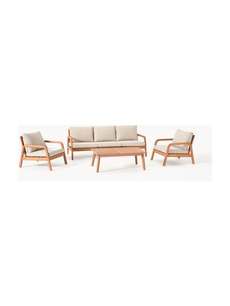 Set lounge para exterior de madera de eucalipto Bergen, 4 pzas., Tapizado: 100% poliéster Alta resis, Beige claro, madera de eucalipto, Set de diferentes tamaños