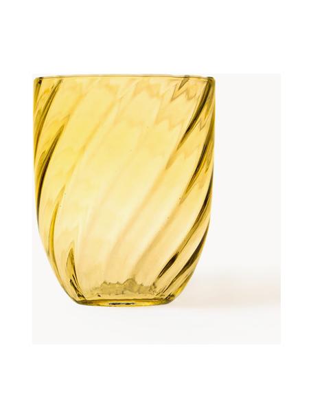 Set de vasos artesanales Swirl, 6 uds., Vidrio, Amarillo limón transparente, Ø 7 x Al 10 cm, 250 ml