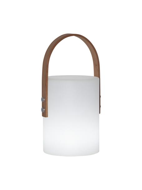 Lámpara para exterior regulable Lucie, portátil, Pantalla: plástico, Asa: madera, Blanco, madera, L 19 x Al 34 cm