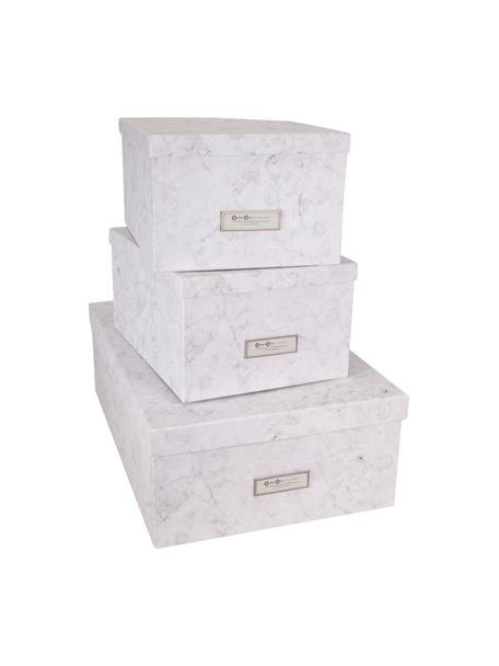 Set 3 scatole portaoggetti Inge, Scatola: cartone solido laminato, Bianco marmorizzato, Set in varie misure
