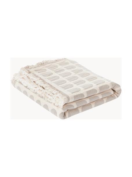 Plaid en coton Architecture, 100 % coton, Beige, blanc crème, larg. 130 x long. 180 cm