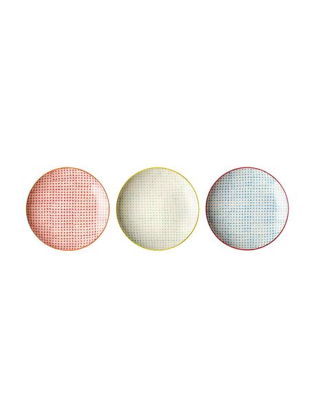 Sada ručně malovaných snídaňových talířů Carla, 3 díly, Keramika, Červená, zelená, modrá, Ø 20 cm
