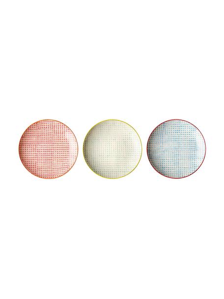Set 3 piattini da dessert dipinti a mano con fantasia Carla, Ceramica, Rosso, verde, blu, Ø 20 cm