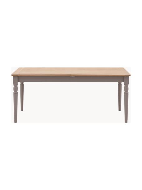 Mesa de comedor artesanal de madera Eton, 180 - 230 x 95 cm, Tablero: madera de roble, tablero , Estructura: roble barnizado, Madera de roble, gris pardo, An 180-230 x F 95 cm