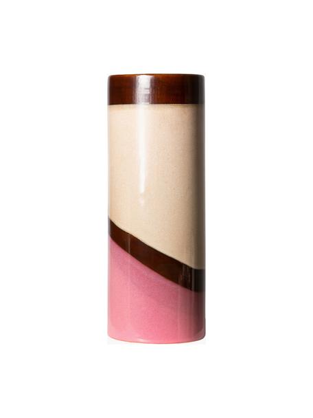 Handbeschilderde keramische vaas 70's met reactief glazuur, Keramiek, Meerkleurig, Ø 10 x H 25 cm